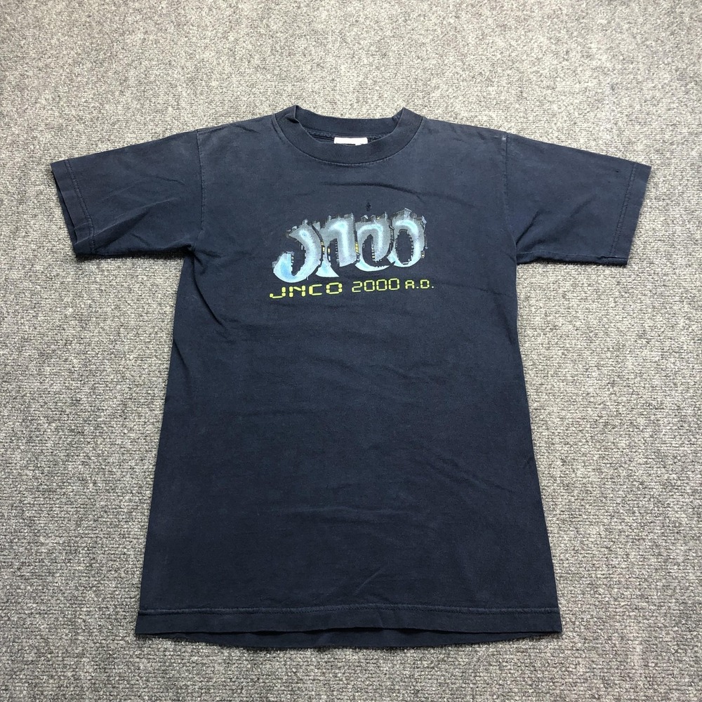 Vintage JNCO men's size m graphic t-shirt in a dark navy blue color.